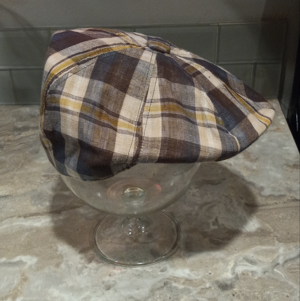 Ben Sherman Plaid Flat Cap - Brown, Blue, Yellow